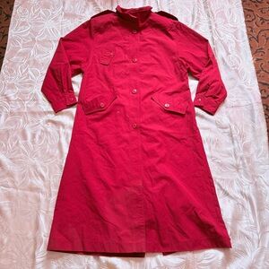 Vintage 80s Deep Red Button Up Trench Coat Epaulettes - Size 5/6 (Medium)